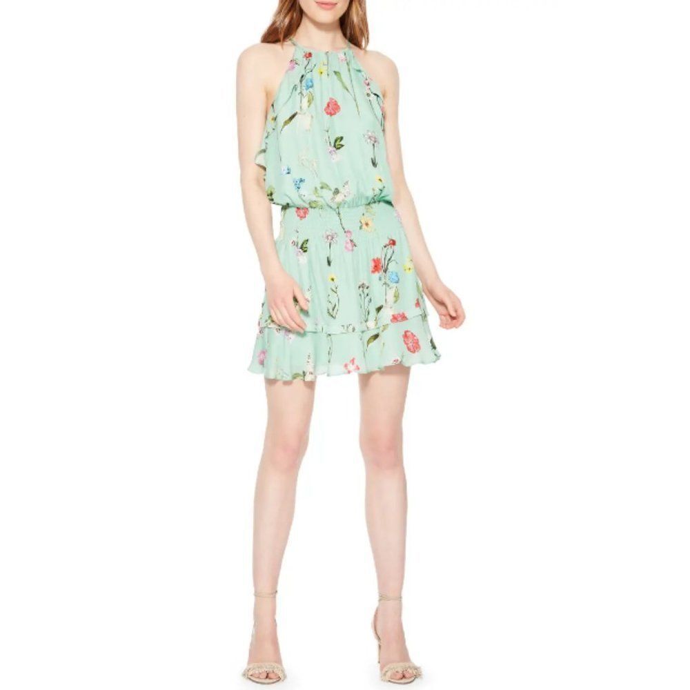 Parkersz. Xxs Williame 100% Silk Grass Gigi Floral Halter Dress